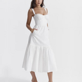 Tineit White broeadered Jacquard Midi A-Line Dress