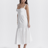 Tineit White broeadered Jacquard Midi A-Line Dress