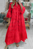 Tineit V Neck Flares Sleeve Embroidery Cotton Dress