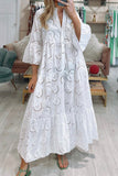 Tineit V Neck Flares Sleeve Embroidery Cotton Dress