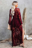 Tineit V Neck Lace Patchwork Split Maxi Dress