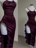 Tineit Vintage High Low Halter Burgundy Birthday Outfits Homecoming Dress (PRE-ORDER)