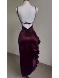 Tineit Vintage Mermaid Spaghetti Straps Custom Silk Satin Blue Long Prom Dresses (PRE-ORDER)