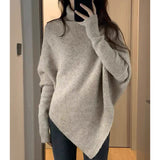 thanksgiving outfit Tineit Irregular Knit Pullover Women Fashion Lazy Loose Solid Elegant Turtleneck Sweater Chic Vertical Pit Strip Harajuku Y2K Jumpers