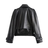 thanksgiving outfit Tineit Autumn New Product Women's Fashion Design Versatile Retro Motorcycle Jacket Leather Jacket Short Jacket