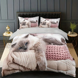 Tineit 3pcs Lazy Cat Animal Duvet Cover Set Soft Comfortable And Breathable HD Printing Bedding For Home Dorm