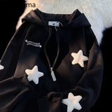 Tineit Streetwear Embroidery Star Hoodie Women Clothing Thicked Zipper Hooded Jackets Y2k Tops Casual Fashion Vintage Sweatshirts Coat