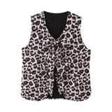 cold weather outfits Tineit 2024 Spring Summer Casual Leopard Women Vests Fashion Streetwear Lace-up V Neck Open Stitch Chic Short Vests