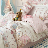 Tineit Cute Bear Duvet Cover Set with Zipper Pink Heart Bed Sheet Pillowcases No Filler Twin Queen Size Girls Boys Gift Bedding Set