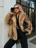 Tineit Fashion Winter Warm Women's Faux Fur Fluffy Jackets Luxury Lapel Collar Long Sleeve Furry Thick Coat 2025 Chic Female Streetwear