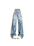 christmas outfit Tineit Women's Blue Star Jeans Vintage Y2k 90s Aesthetic Denim Trousers Harajuku Baggy High Waist Wide Cowboy Pants Emo 2000s Clothes