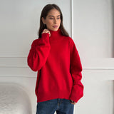 Tineit Oversize Solid Women Knitwear Turtleneck Patchwork Pleated Female Sweater 2025 Autumn Winter Full Sleeve Casual Lady Pullover