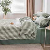 Tineit Simple Bedding Set Plaid Sold Color Single Queen Size Duvet Cover No Filling Boys Girls Flat Sheet Pillowcase Kit