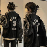 Tineit 2024 Fall Fashion Oversized Star Logo Pu Leather Varsity Jacket