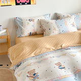 Tineit Cute Bedding Set Kawaii Cartoon Boys Girls Ins Duvet Cover with Zipper No Filler Flat Sheet Pillowcase Queen Size Bed Linens