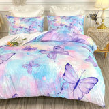 Tineit 3-Piece Vibrant Rainbow Butterfly Duvet Cover Set - Soft, Cozy Girls' Bedding with 1 Duvet Cover and 2 Pillowcases - Ideal Room