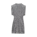 cold weather outfits Tineit 2024 Women Sequined Party Dress Shoulder Pad Sheath Mini Dress Sleeveless Nightclub Party Women Elegant Chic Dresses