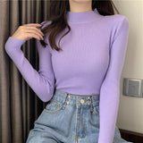 thanksgiving outfit Tineit Knitted Solid Slim Turtleneck Women Casual Simple Elastic Thin Pullover Sweaters Lady Korean Autumn Chic Daily Basic Knitwear