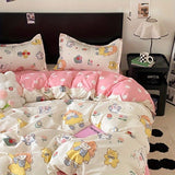 Tineit Cute Rabbit Carrot Bedding Set Soft Green Flat Sheet Quilt Cover Pillowcase Bed Linen Twin Queen Full Size Floral Duvet Cover