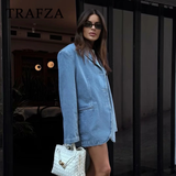 cold weather outfits Tineit 2024 Spring Summer Casual Women Denim Blazers Fashion Vintage Solid Shrug Loose Single Breasted Chic Ladies Blazers