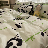 Tineit Chinese Cute Panda Bedding Set Cartooon Bamboo Pattern Quilt Cover Sheets Full Size For Kids Adults Home Textile Soft Polyester