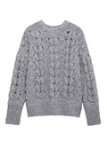 Tineit Twist Knitted Sweater Women Thick Long Sleeve Elegant Solid Casual Pullover Female 2025 Winter Chic O-neck Loose Street Jumper