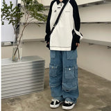 Tineit Multi Pockets Vintage Baggy Cargo Jeans