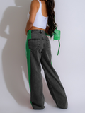 Tineit 2024 New Denim Color Block Straight Pants Jeans