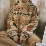 Tineit 2024 Fall Fashion Coffee Cream Grandma Sweater