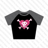 Tineit Y2K clothes skull graphic grunge baby tee Crop Top 2000s Streetwear Harajuku Goth Short Sleeve T-shirt Skeleton print clothes