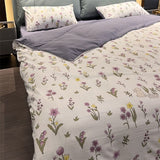 Tineit Ins Purple Flower Bedding Set Washed Cotton Bed Sheet Pillowcase Quilt Cover Simple Kids Adult Floral Duvet Cover No Filler