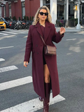 Tineit 2024 Women Chic Red Double Breasted Wool Blends Long Coat Fashion Loose Lapel Collar Full Sleeve Jacket New Elegant Lady Outwear