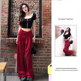 Tineit 2025 Summer Korean Fashion Pants Sets Woman Bow Dot Y2k Crop Tops + Casual Red Pants Hot Girls Aesthetics Elegant Suit Chic