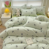 Tineit Green Nordic Bedding Set Ins Plaid Girls Boys Double Queen Size Duvet Cover Flat Sheet Pillowcase New No Filler Bed Linens