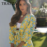 cold weather outfits Tineit 2024 Spring Summer Casual Print Women Suits Fashion Streetwear Turn-down Collar Half Sleeve Shirts+Chic Mini Short Pants