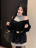 Tineit 2025 Autumn Elegant Knitted Suit Woman Black Sweater Tops Slim Bodycon Sleeveless Dress Casual Y2k Mini Dress Korean Fashion Set