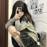 thanksgiving outfit Tineit Jk Pullover Sweater Women Japan Solid V-Neck Thin Loose Pretty Style Knit Fashion Casual Lazy Sweet School Girl All Macth Jumper