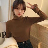 thanksgiving outfit Tineit Fall Half Turtleneck Warm Women Sweater Fashion Long Sleeve Basic Knitted Jumper Female High Elastic Simple Solid Color Pullover