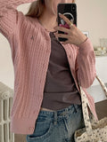 Tineit Vintage Cable Knit Slim Cardigan