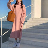 thanksgiving outfit Tineit Autumn Winter Turtleneck Knit Midi Dress Women Fashion Solid Zipper Sweater Pullovers Harajuku Streetwear Korean Loose Dress