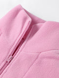 Tineit Fleece Sweatshirt Jacket Women Polo Collar Oversize Casual Pink Long Sleeve Fluffy Zip Hoodies Thick All-match Outwear Tops