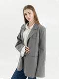 christmas outfit Tineit Grey Blazer Coat Women Korean Casual Loose 2025 Autumn Oversized Single-breasted Turndown Collar Long Sleeve Suit Jacket Female