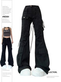 christmas outfit Tineit Women Black Gothic Flare Jeans Harajuku Vintage Emo 2000s Y2k Baggy Denim Trousers Oversize Wide Cowboy Pants 90s Trashy Clothes