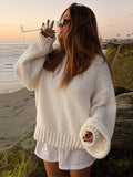 Tineit Oversize Knit Solid Women Pullover O Neck Full Sleeve Female Sweater 2025 Elegant Autumn Winter Hollow Out Fashion Lady Knitwear