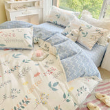 Tineit Ins Bedding Set Cream Green Floral Twin Queen Size Duvet Cover Flat Sheet Pillowcase No Filler Girl Boy Gift Home Bed Linens