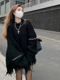 christmas outfit Tineit Women Black Gothic Pullover Sweater Harajuku Long Sleeves O-Neck Soft Knitted Sweaters Vintage 90s Y2k 2000s Clothes Autumn 2025