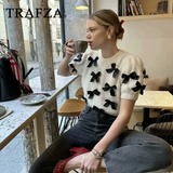 cold weather outfits Tineit 2024 Spring Summer Casual Knitted Women Sweaters Fashion Streetwear o Neck Short Sleeve BOW tie Chic Ladies Sweaters