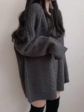 Tineit Solid Color V Neck Cable Knit Sweater