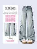 christmas outfit Tineit Women's Blue Y2k Bow Jeans Harajuku Baggy Denim Trousers Aesthetic Jean Pants Vintage Japanese 2000s Style Trashy Clothes 2025