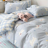 Tineit Cute Cartoon Duvet Cover Set No Filler Ins Full Queen Size Comforter Cover Sheet Pillowcase Skin-friendly Girl Home Bedding Set